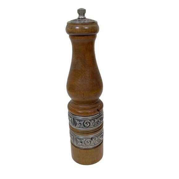 Pepper Mill Grinder 10" Vintage International Silver Plated Wooden Decorator - Picture 4 of 16